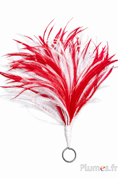 Pennacchio struzzo con anello - alt. 18-20 cm - rosso-bianco